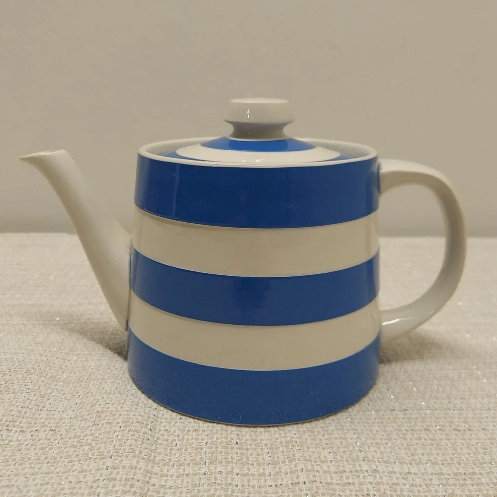 TG Green Cornish Kitchenware teapot Judith Onions England Ceramic Blue Stripe